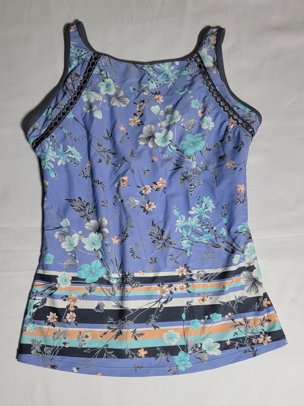Free Country size Medium 8-10 Blue Floral Tankini Top EUC